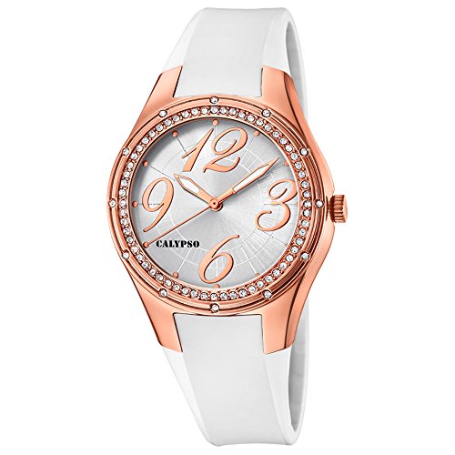 Calypso Armbanduhr fuer Damen Fashion Trendy K5721 2 PU Armband weiss Quarz Uhr UK5721 2