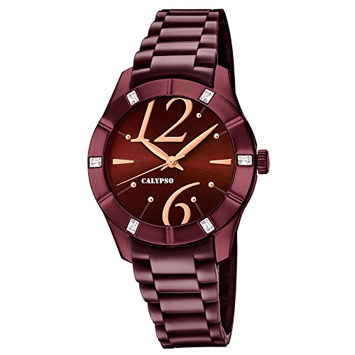Calypso Armbanduhr fuer Damen Fashion Trendy K5715 5 PU Armband aubergine lila Quarz Uhr UK5715 5