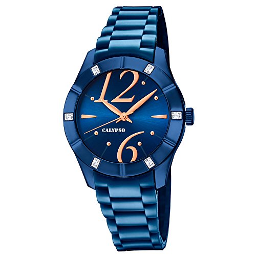 Calypso Armbanduhr fuer Damen Fashion Trendy K5715 6 PU Armband blau Quarz Uhr UK5715 6