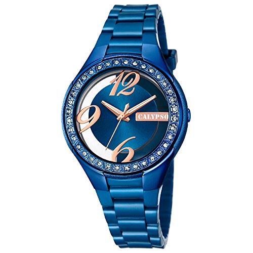 Calypso Fashion analog PU Armband blau Quarz Uhr Ziffernblatt blau kupfer UK5679 E