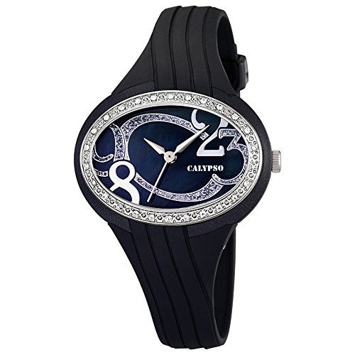 CALYPSO Fashion analog PU Armband schwarz Quarz Uhr Ziffernblatt schwarz silber UK5640 4