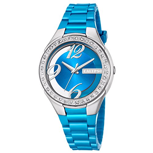 Calypso Fashion analog PU Armband hellblau Quarz Uhr Ziffernblatt blau UK5679 2