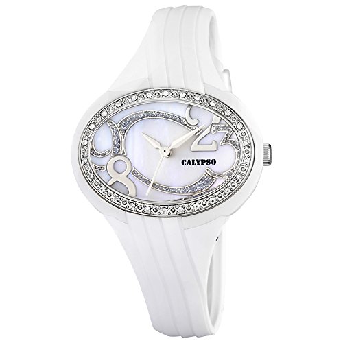 CALYPSO Fashion analog PU Armband weiss Quarz Uhr Ziffernblatt weiss silber UK5640 1
