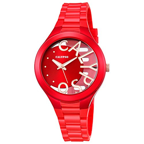 Calypso Fashion analog PU Armband rot Quarz Uhr Ziffernblatt rot UK5678 6