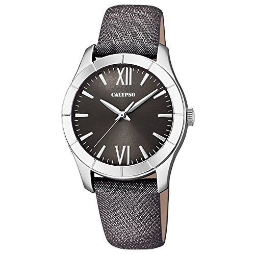 Calypso Fashion analog Leder Textil Armband schwarz Quarz Uhr Ziffernblatt schwarz UK5718 3