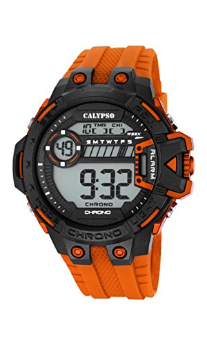 Calypso Herren Digitale Armbanduhr mit LCD Dial Digital Display und Orange Kunststoff Gurt k5696 4