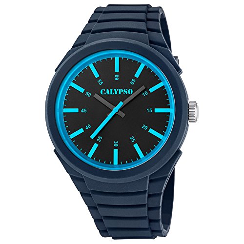 Calypso Analoge Trend PU Armband dunkelblau Quarz Uhr Ziffernblatt schwarz blau UK5725 6