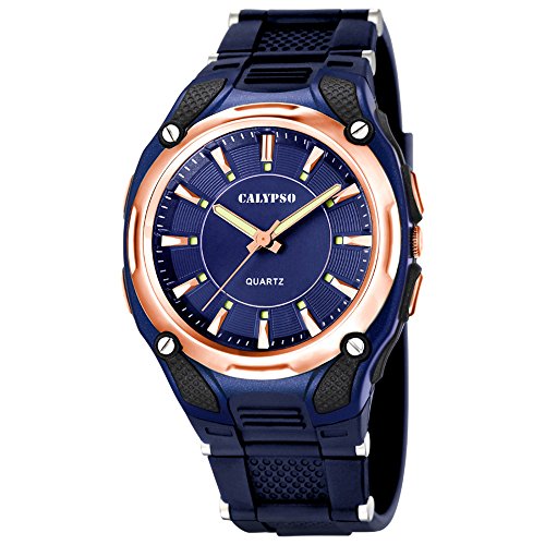 Calypso Sport analog PU Armband blau Quarz Uhr Ziffernblatt blau kupfer UK5560 8