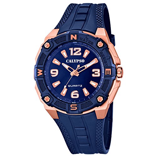 Calypso Sport analog PU Armband blau Quarz Uhr Ziffernblatt blau kupfer UK5634 A