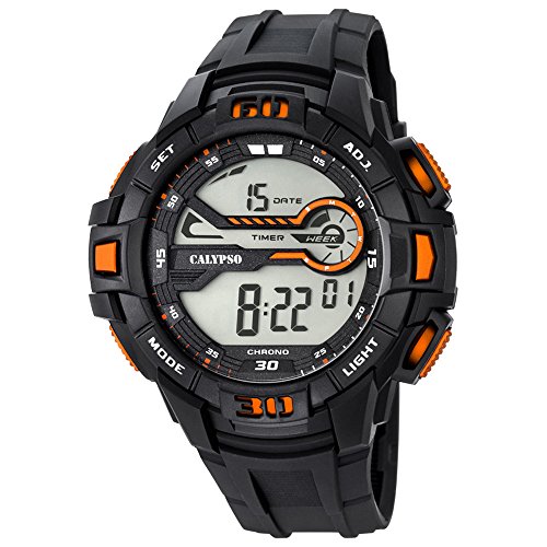 Calypso Sport digital PU Armband schwarz Quarz Uhr Ziffernblatt schwarz orange UK5695 7