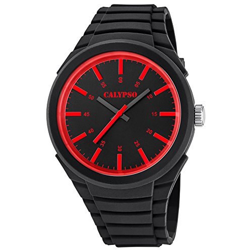Calypso Analoge Trend Quarz Uhr schwarzes PU Armband Ziffernblatt schwarz rot UK5725 2