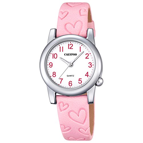 Calypso Elegant analog Leder Armband rosa Quarz Uhr Ziffernblatt weiss rosa UK5709 2