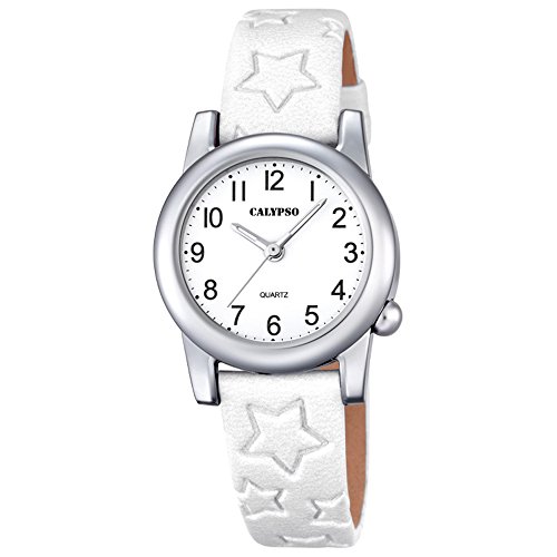 Calypso Elegant analog Leder Armband weiss Quarz Uhr Ziffernblatt weiss schwarz UK5708 1