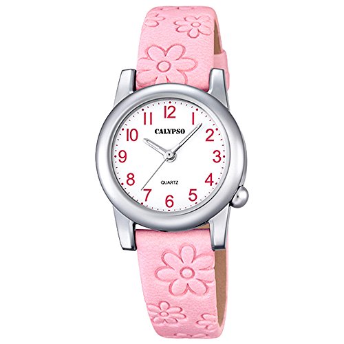 Calypso Elegant analog Leder Armband rosa Quarz Uhr Ziffernblatt weiss rosa UK5710 2