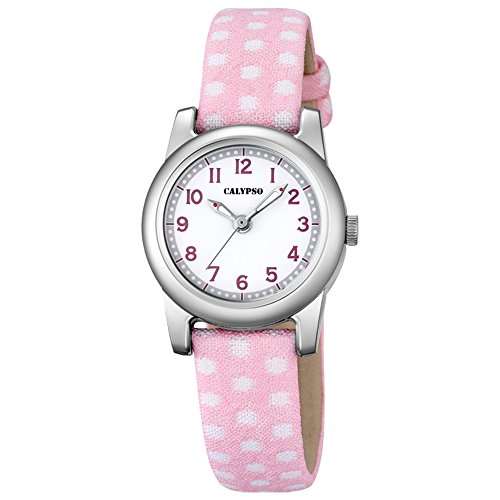 Calypso Elegant analog Leder Textil Armband rosa Quarz Uhr Ziffernblatt weiss rosa UK5713 2
