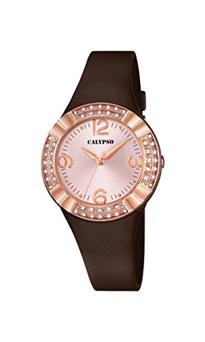Calypso Damen Quarzuhr mit Pink Zifferblatt Analog Anzeige und Kunststoff braun Strap k5659 3