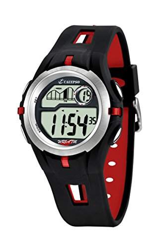 Calypso Unisex Armbanduhr Digitaluhr mit LCD Zifferblatt Digital Display und schwarz Kunststoff Gurt K55114
