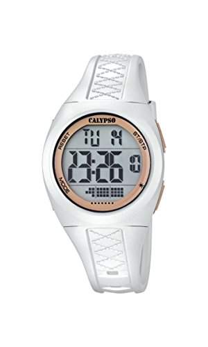 Calypso Unisex Armbanduhr Digitaluhr mit LCD Zifferblatt Digital Display und weissem Kunststoff Gurt k56681