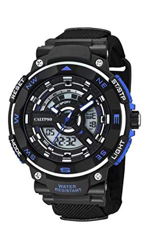 Calypso Herren Armbanduhr mit LCD-Zifferblatt Analog Digital Display und schwarz Kunststoff Gurt k56735
