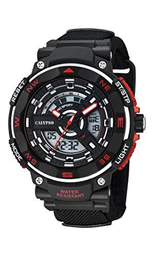 Calypso Herren Armbanduhr mit LCD-Zifferblatt Analog Digital Display und schwarz Kunststoff Gurt k56736