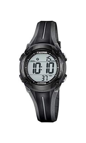 Calypso Unisex Armbanduhr Digitaluhr mit LCD Zifferblatt Digital Display und schwarz Kunststoff Gurt k56826