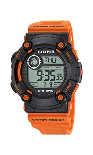 Calypso Herren Digitale Armbanduhr mit LCD Dial Digital Display und Orange Kunststoff Gurt k56944