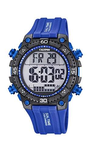 Calypso Herren Digitale Armbanduhr mit LCD Dial Digital Display und Blau Kunststoff Gurt K57013