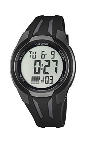 Calypso Unisex Armbanduhr Digitaluhr mit LCD Zifferblatt Digital Display und schwarz Kunststoff Gurt k57036