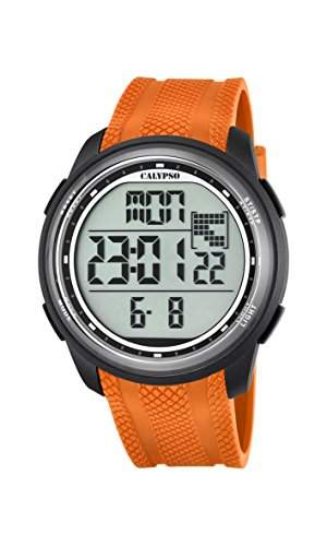 Calypso Unisex Armbanduhr Digitaluhr mit LCD Zifferblatt Digital Display und Orange Kunststoff Gurt K57042