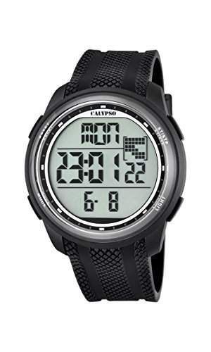 Calypso Unisex Armbanduhr Digitaluhr mit LCD Zifferblatt Digital Display und schwarz Kunststoff Gurt K57048