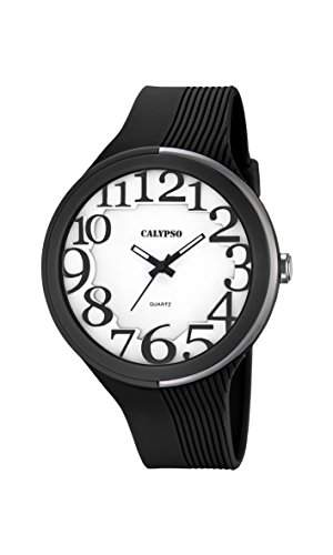 Calypso Damen Quarzuhr mit weissem Zifferblatt Analog-Anzeige und Kunststoff Gurt schwarz k57064