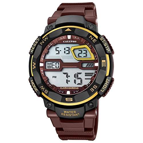Calypso Herren-Armbanduhr Sport digital PU-Armband braun Quarz-Uhr Ziffernblatt schwarz braun UK56728