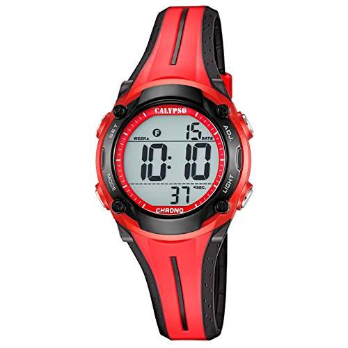 Calypso Damen Herren-Armbanduhr Sport digital PU-Armband schwarz rot Quarz-Uhr Ziffernblatt rot UK56825