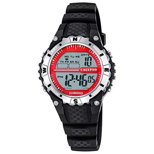 Calypso Damen Herren-Armbanduhr Sport digital PU-Armband schwarz Quarz-Uhr Ziffernblatt rot UK56842