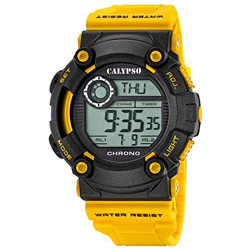 Calypso Herren-Armbanduhr Sport digital PU-Armband gelb Quarz-Uhr Ziffernblatt schwarz UK56941