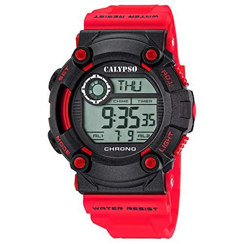 Calypso Herren-Armbanduhr Sport digital PU-Armband rot Quarz-Uhr Ziffernblatt schwarz UK56943