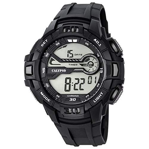 Calypso Herren-Armbanduhr Sport digital PU-Armband schwarz Quarz-Uhr Ziffernblatt schwarz grau UK56951