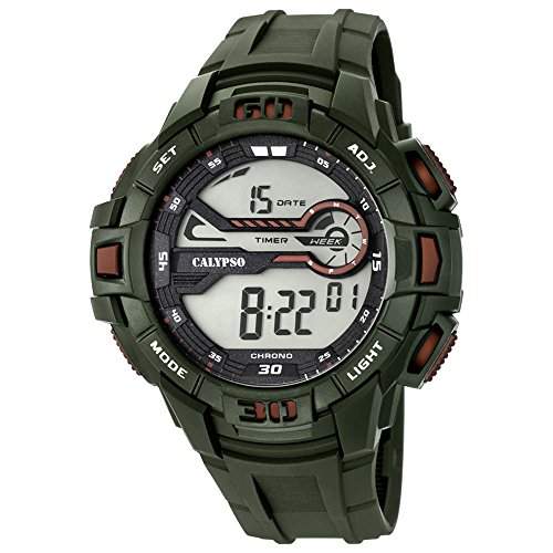 Calypso Herren-Armbanduhr Sport digital PU-Armband gruen Quarz-Uhr Ziffernblatt gruen braun UK56953