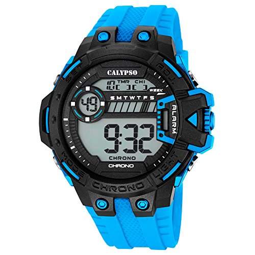 Calypso Herren-Armbanduhr Sport digital PU-Armband hellblau Quarz-Uhr Ziffernblatt schwarz hellblau UK56962