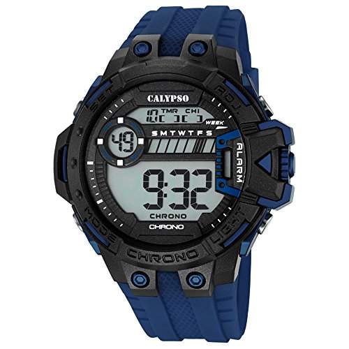 Calypso Herren-Armbanduhr Sport digital PU-Armband blau Quarz-Uhr Ziffernblatt schwarz blau UK56965