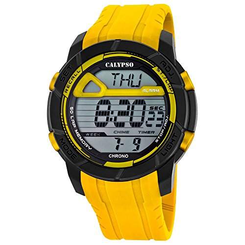 Calypso Herren-Armbanduhr Sport digital PU-Armband gelb Quarz-Uhr Ziffernblatt schwarz gelb UK56971