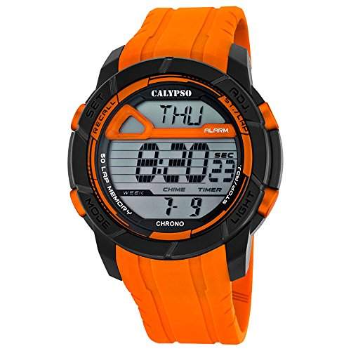 Calypso Herren-Armbanduhr Sport digital PU-Armband orange Quarz-Uhr Ziffernblatt schwarz orange UK56973