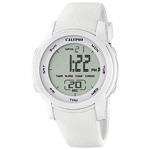 Calypso Herren-Armbanduhr Sport digital PU-Armband weiss Quarz-Uhr Ziffernblatt weiss UK56981