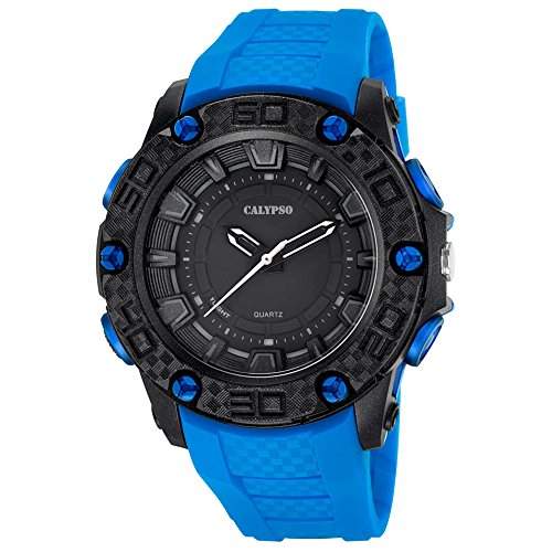 Calypso Herren-Armbanduhr Sport analog PU-Armband blau Quarz-Uhr Ziffernblatt schwarz UK56993