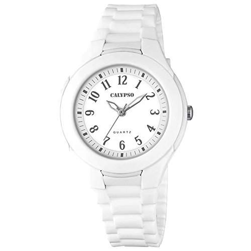 Calypso Damen Herren-Armbanduhr Fashion analog PU-Armband weiss Quarz-Uhr Ziffernblatt weiss schwarz UK57001