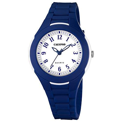 Calypso Damen Herren-Armbanduhr Fashion analog PU-Armband blau Quarz-Uhr Ziffernblatt weiss blau UK57005