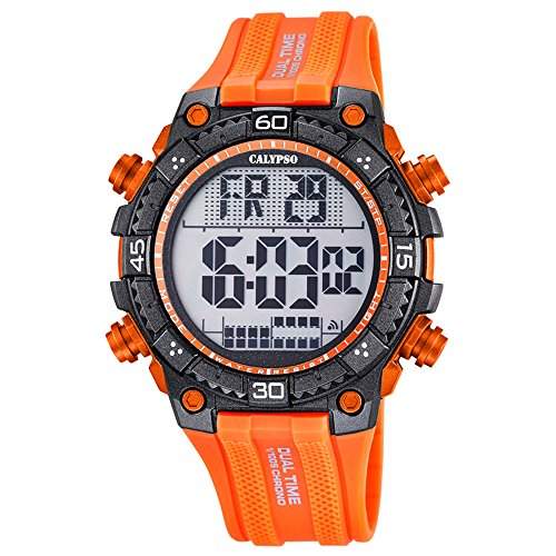 Calypso Herren-Armbanduhr Sport digital PU-Armband orange Quarz-Uhr Ziffernblatt orange schwarz UK57011