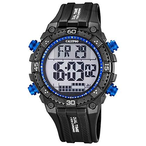Calypso Herren-Armbanduhr Sport digital PU-Armband schwarz Quarz-Uhr Ziffernblatt schwarz blau UK57017
