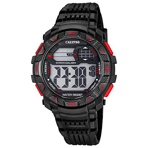 Calypso Herren-Armbanduhr Sport digital PU-Armband schwarz Quarz-Uhr Ziffernblatt schwarz rot UK57025