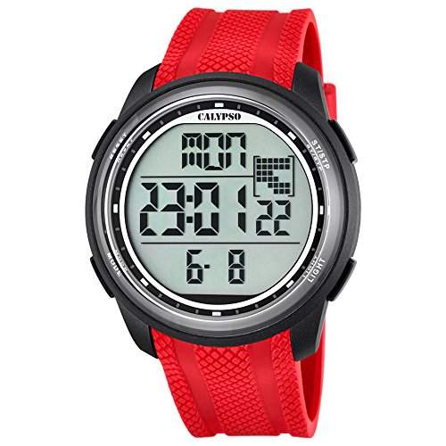 Calypso Herren-Armbanduhr Sport digital PU-Armband rot Quarz-Uhr Ziffernblatt schwarz UK57044